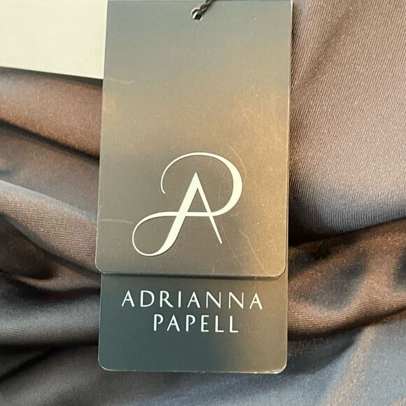 Adrianna Papell Ruched Draped Satin Column Evening Gown Taupe 4 - Picture 11 of 13